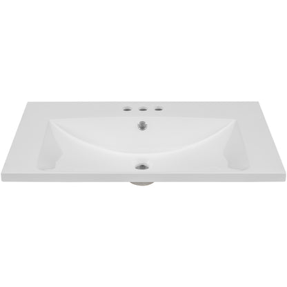 30" Single Bathroom Vanity Top with White Basin, 3-Faucet Holes, Ceramic