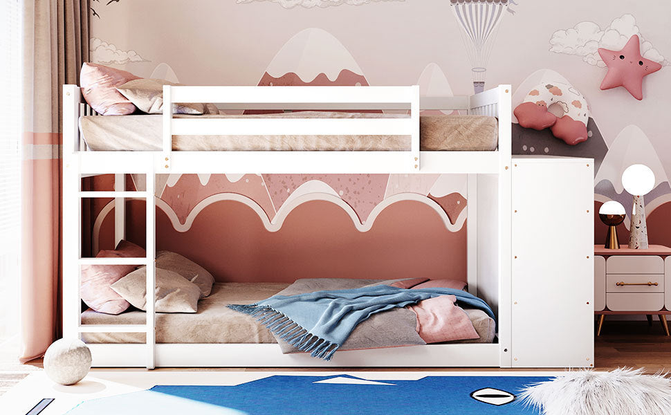 Twin over Twin Bunk Bed with 4 Drawers and 3 Shelves-White（OLD SKU: LP000067AAK）