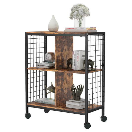 Nordic Living Room Bedroom Wood Metal Movable Bookshelf Storage Rack Srorage Shelf With Wheels