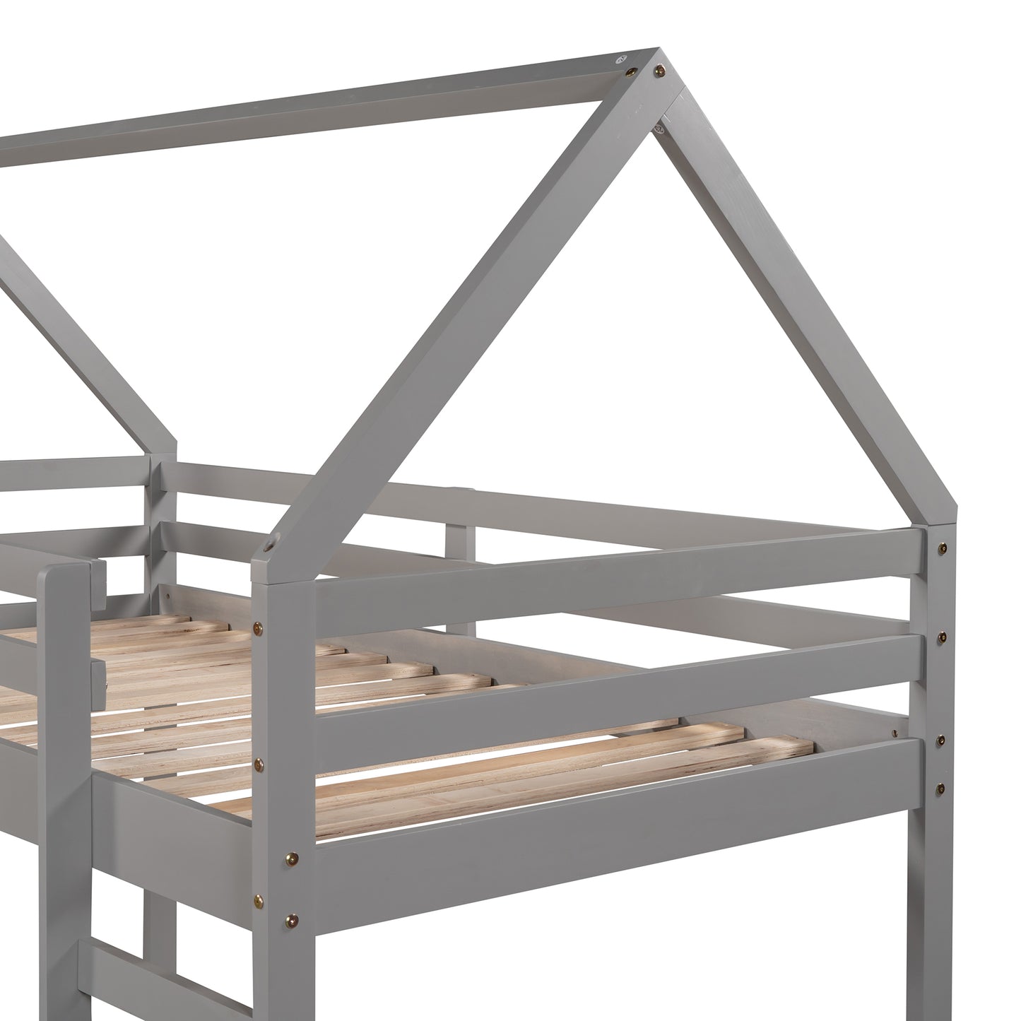 Twin Size Loft Bed with Slide, House Bed with Slide,Gray(OLD SKU :WF281158AAE)