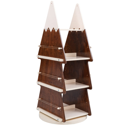 Christmas Rotating Bookshelf,Wooden Storage Rack for Kids Room, 360° Display Organizer for Study Room,Walnut+Cream