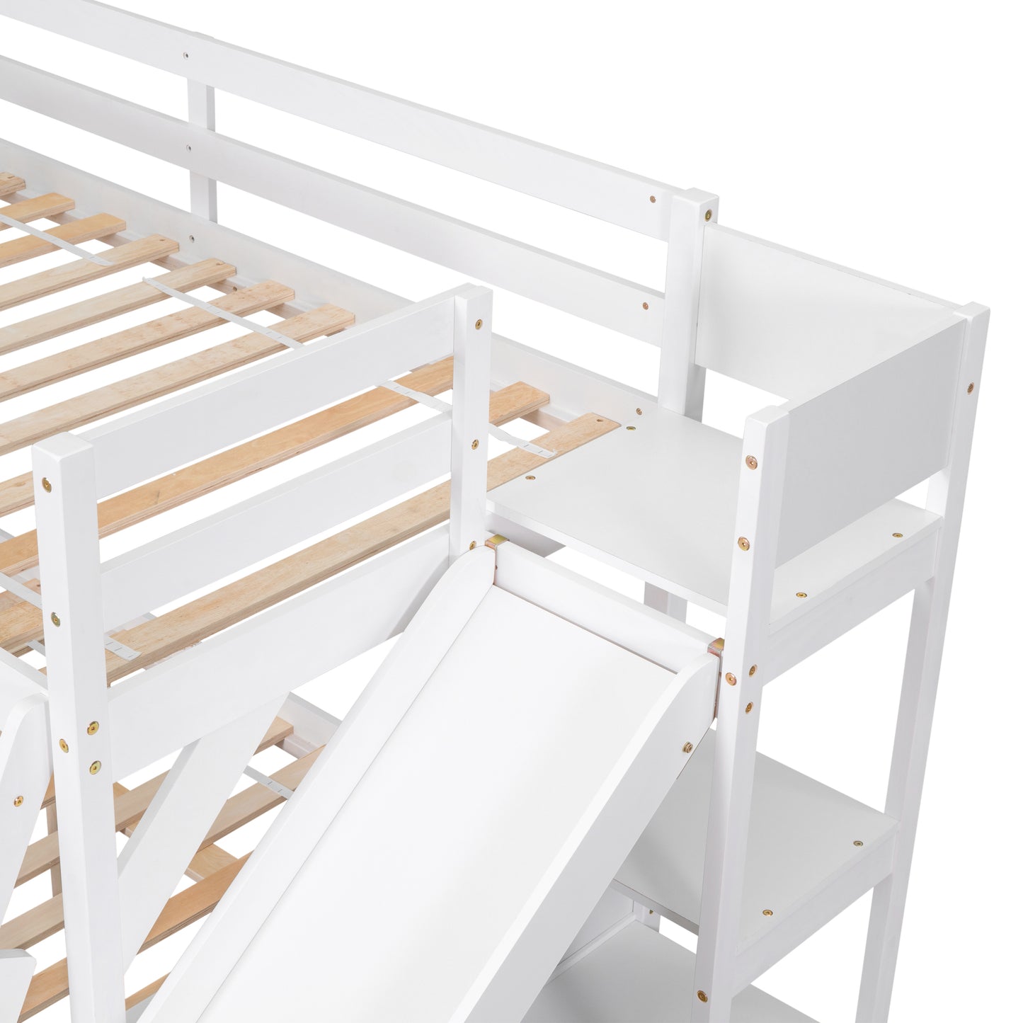 Twin over Full Bunk Bed with 2 Drawers,Slide,Shelves White