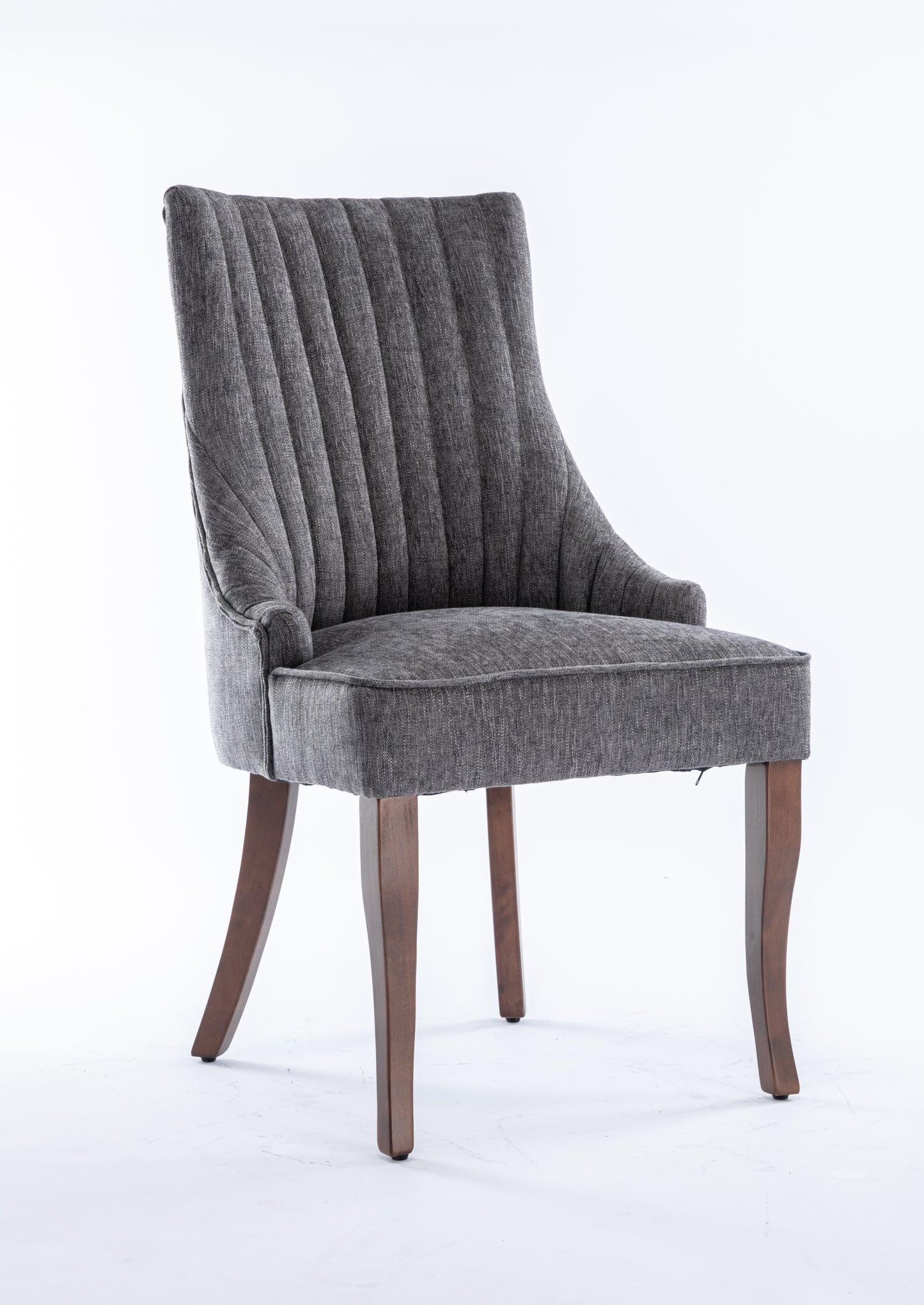 Exquisite Gray Linen Fabric Upholstered Strip Back Dining Chair with Solid Wood Legs 2 Pcs