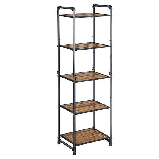 5 Tier Metal Frame Plant Stand with Adjustable Shelves, Brown and Black