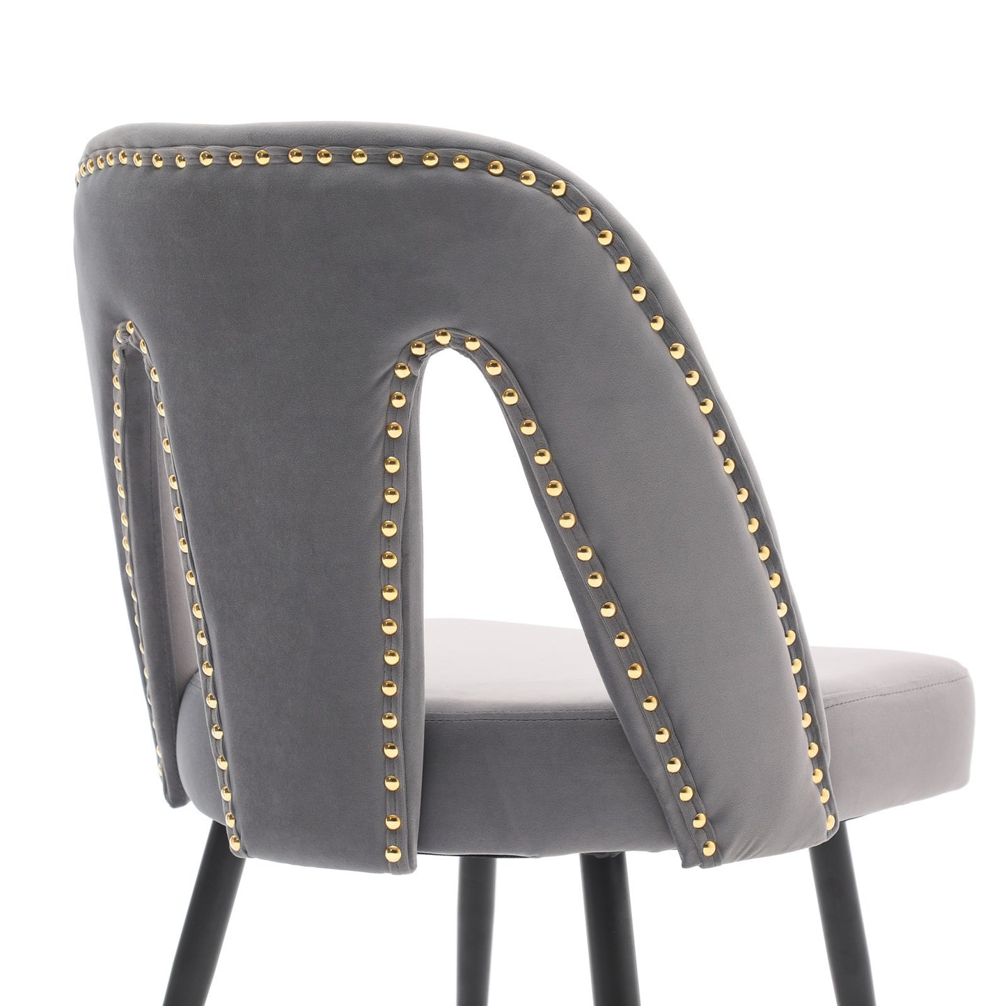 A&A Furniture,Akoya Collection Modern | Contemporary Velvet Upholstered Dining Chair with Nailheads and Gold Tipped Black Metal Legs, Gray，Set of 2