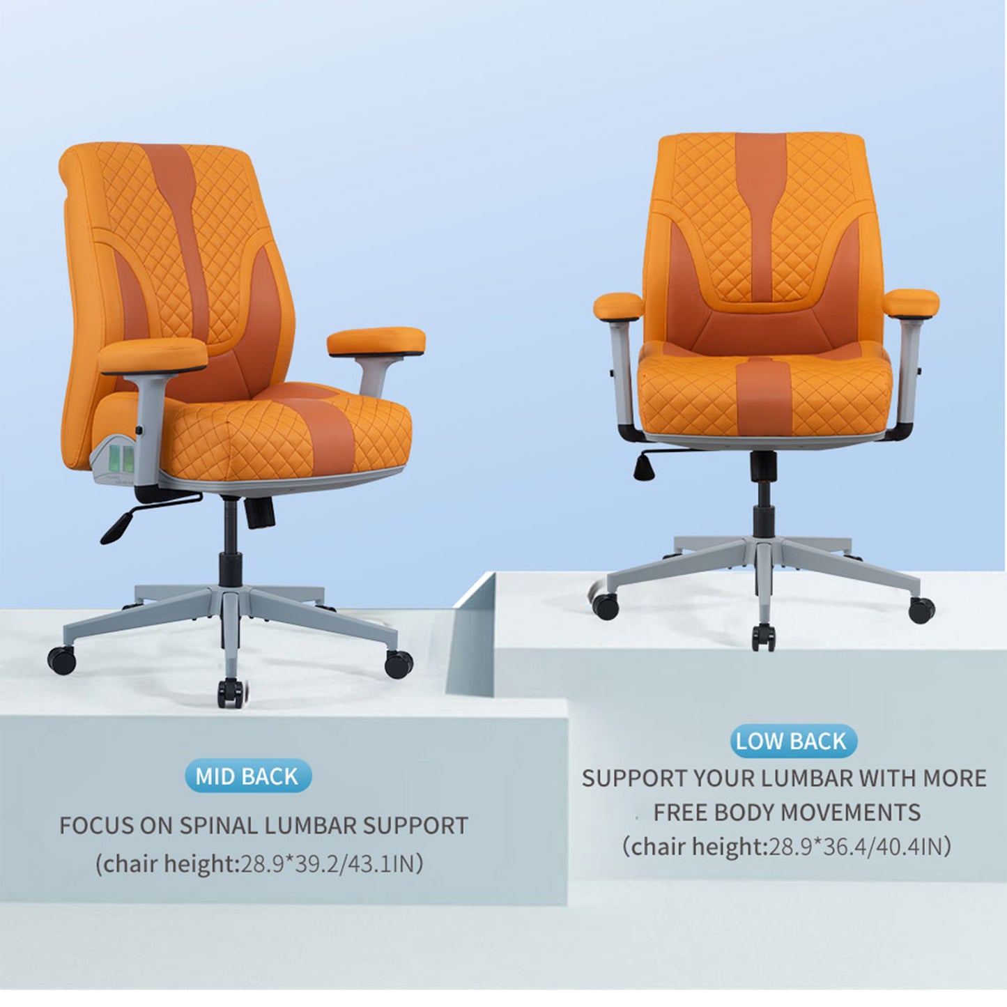 Office Desk Chair, Air Cushion Low Back Ergonomic Managerial Executive Chairs, Headrest and Lumbar Support Desk Chairs with Wheels and Armrest, Orange/Dark Orange