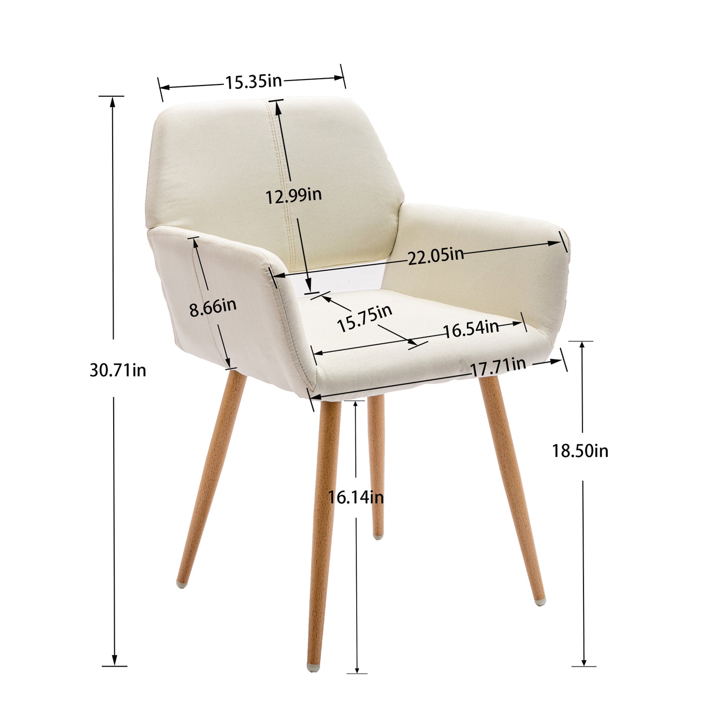 Hengming Small Modern Living Dining Room Accent Chairs Fabric Mid-Century Upholstered Side Seat Club Guest with Metal Legs Legs (Beige)set of 2.