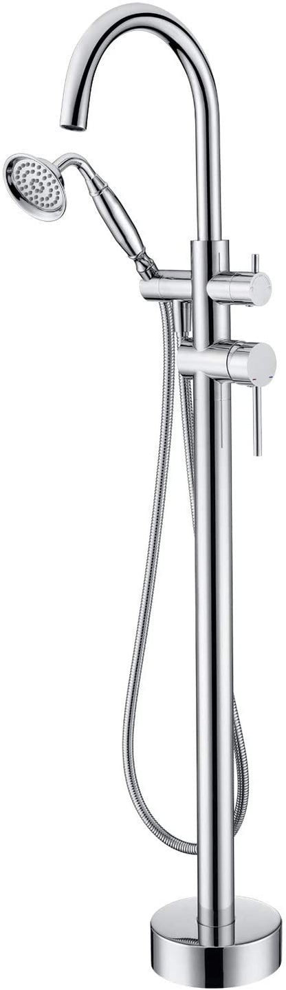 Freestanding Tub Filler Bathtub Faucet Chrome with Hand Held Shower Floor-Mount