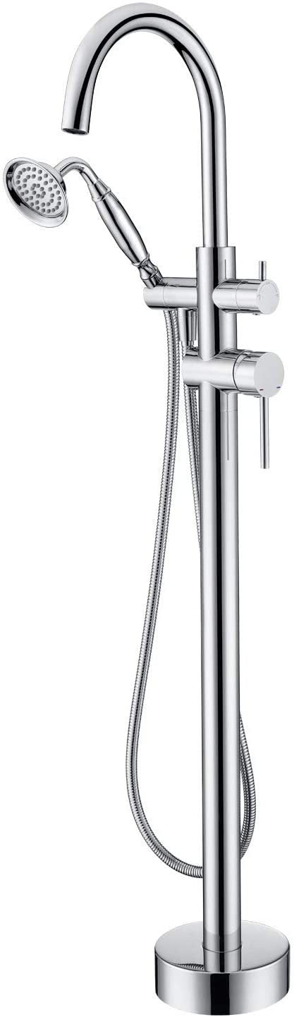 Freestanding Tub Filler Bathtub Faucet Chrome with Hand Held Shower Floor-Mount
