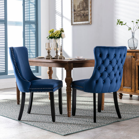 A&A Furniture,Upholstered Wing-Back Dining Chair with Backstitching Nailhead Trim and Solid Wood Legs,Set of 2, Blue,8809BL, KD