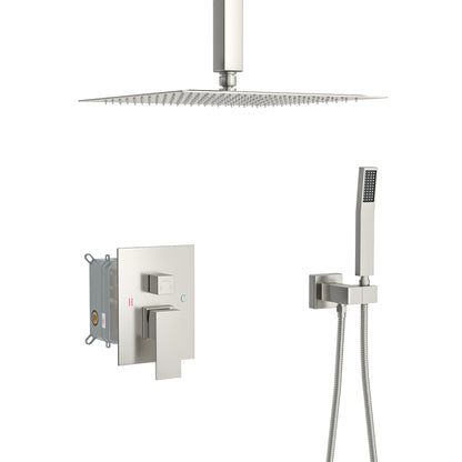 Ceiling shower set - 16 inch square shower set, Dual shower heads, Brushed Nickel