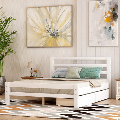 Wood platform bed with two drawers, full (white)