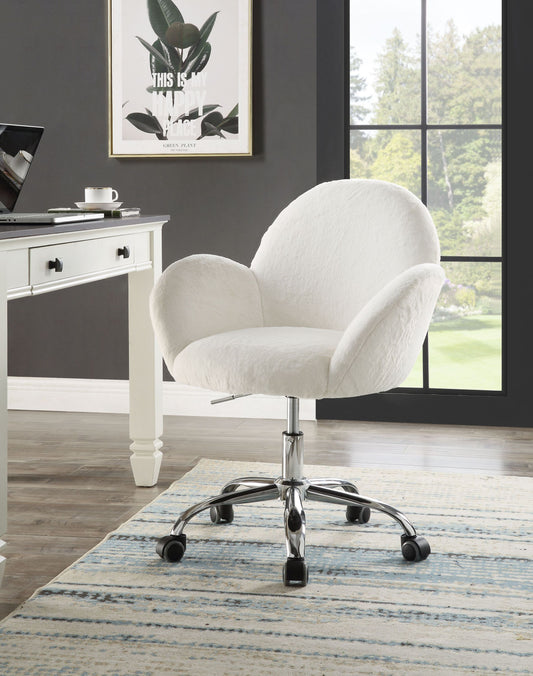 ACME Jago Office Chair in White Lapin & Chrome Finish OF00119
