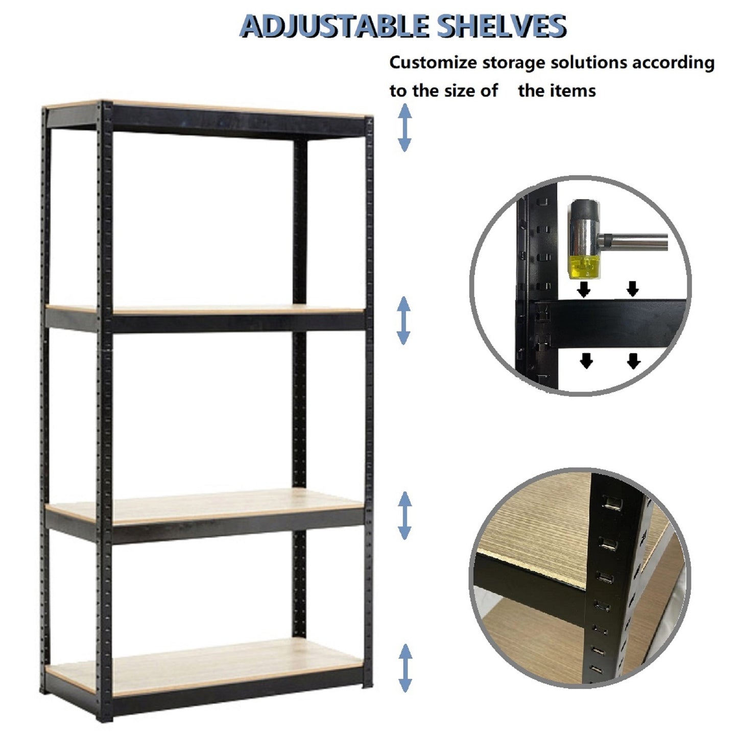 Storage Rack Shelving Unit Storage Shelf Steel Garage Utility Rack 4-Shelf Adjustable Shelves Heavy Duty Display Stand for Books, Kitchenware, Tools Bolt-Free Assembly 31.49"x 14.47"x 59” （Black）