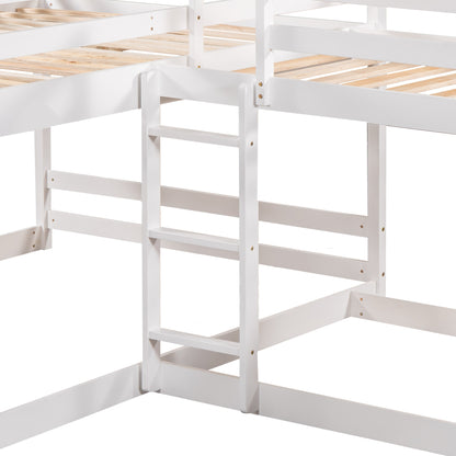 Full and Twin Size L-Shaped Bunk Bed with Slide and Short Ladder,White