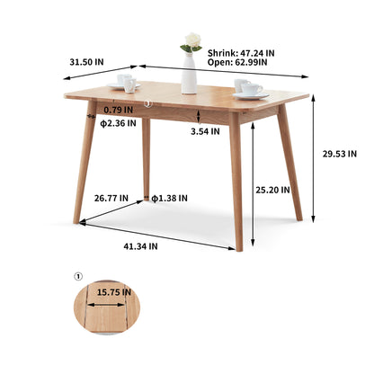 Natural solid oak round corner diagonal leg telescopic table 1.2-1.6m, for 6-8 people to meet 
 Dining table wood (light color)