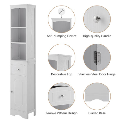 Tall Bathroom Cabinet, Freestanding Storage Cabinet with Drawer, MDF Board, Adjustable Shelf, White