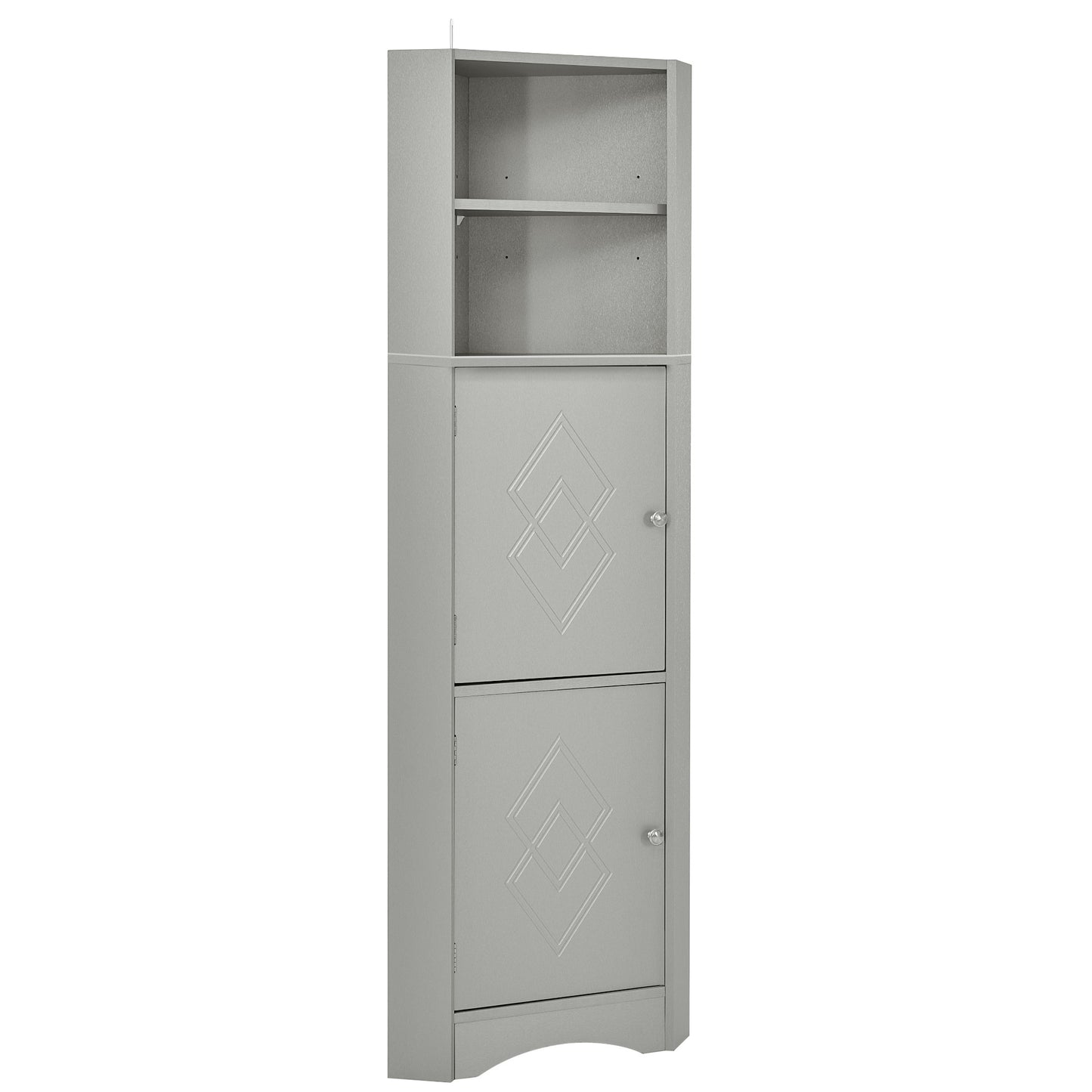 Tall Bathroom Corner Cabinet, Freestanding Storage Cabinet with Doors and Adjustable Shelves, MDF Board, Gray