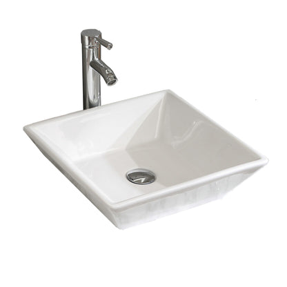 16.5" Square Bathroom Vessel Sink White Porcelain Counter Bowl for Bathroom Vanity