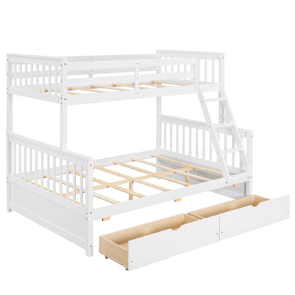 Twin-Over-Full Bunk Bed with Ladders and Two Storage Drawers (White) ( old sku:LT000165AAK）