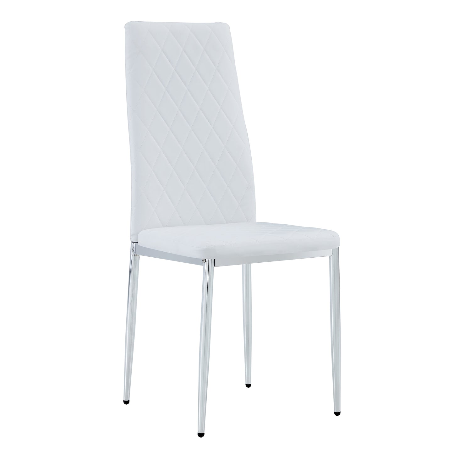 Grid Shaped Armless High Back Dining Chair,2-Piece Set, Office Chair. Applicable to Dining Room, Living Room, Kitchen and Office.White Chair and Electroplated Metal Leg