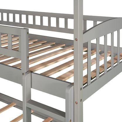 Twin Over Twin Bunk Bed with Slide, House Bed with Slide, Gray(OLD SKU: LP000213AAE)