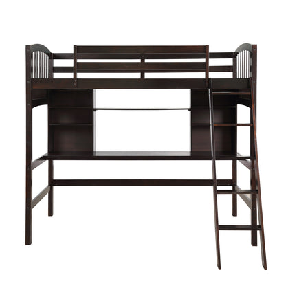 Twin size Loft Bed with Storage Shelves, Desk and Ladder, Espresso(OLD SKU :LP000140PAA)