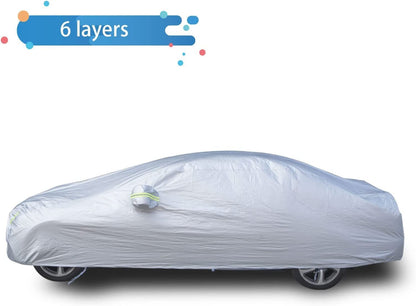 Car Cover Waterproof All Weather,6-Layer Heavy Duty Outdoor Cover for Sedans ,Waterproof, UV Protection, Anti-Scratch Protective Lining (Sedan （195-204" Long)