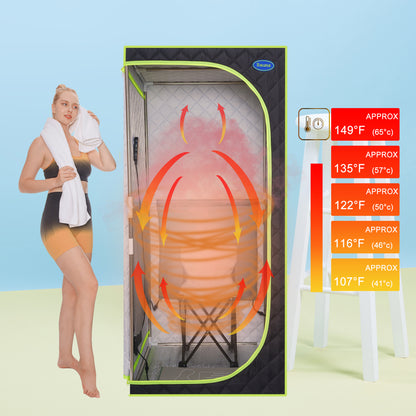 Portable Plus Type Full Size Far Infrared Sauna tent. Spa, Detox ,Therapy and Relaxation at home.Larger Space,Stainless Steel Pipes Connector Easy to Install, with FCC Certification--Black