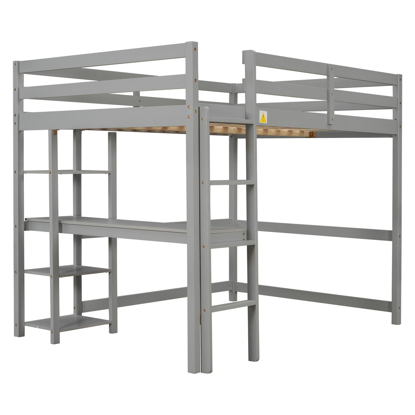 Full Loft Bed with Desk and Shelves,Gray