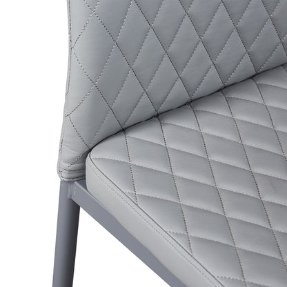 Light Gray modern minimalist dining chair fireproof leather sprayed metal pipe diamond grid pattern restaurant home conference chair set of 6