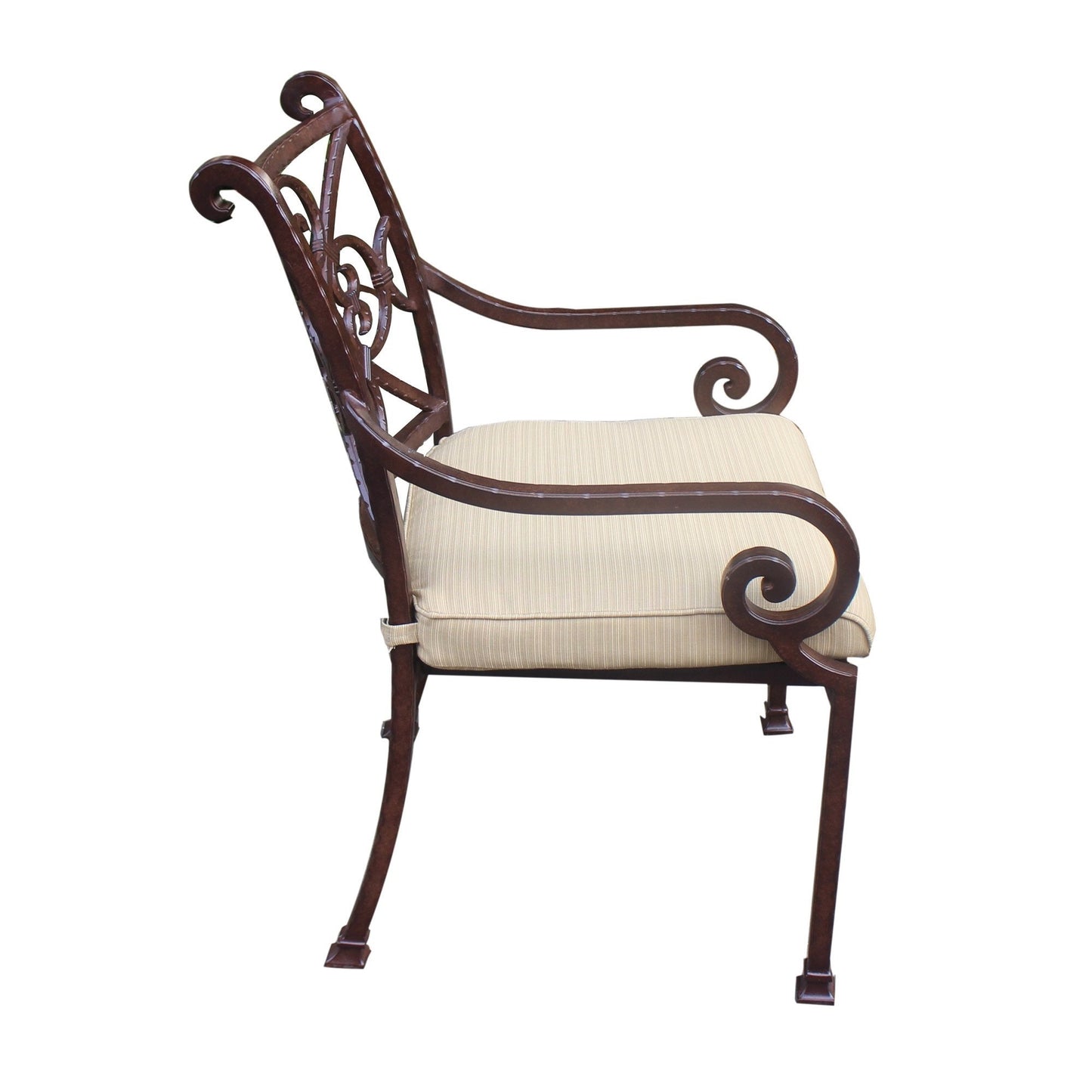 Cast Rose Ebony Aluminum Stacking Arm Chair With Cushion, Set of 2, Dupioni Bamboo