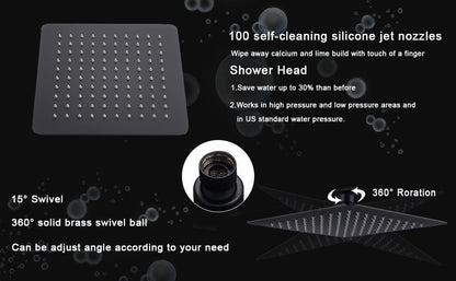 Shower System Shower Faucet Combo Set Wall Mounted with 10" Rainfall Shower Head and handheld shower faucet, Matt Black Finish with Brass Valve Rough-In