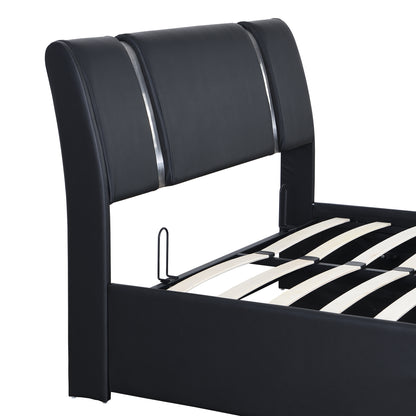 Full Size Upholstered Faux Leather Platform bed with a Hydraulic Storage System, Black