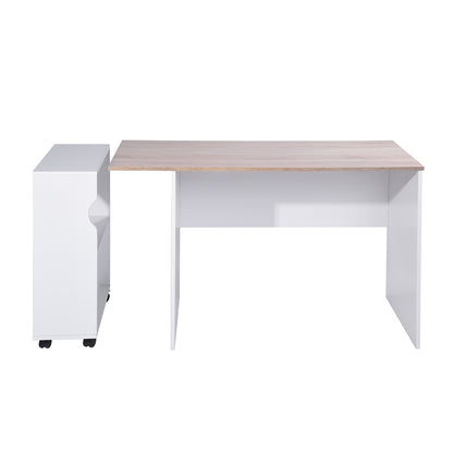 47.4" L Computer Desk with movable bookcase, oak & white