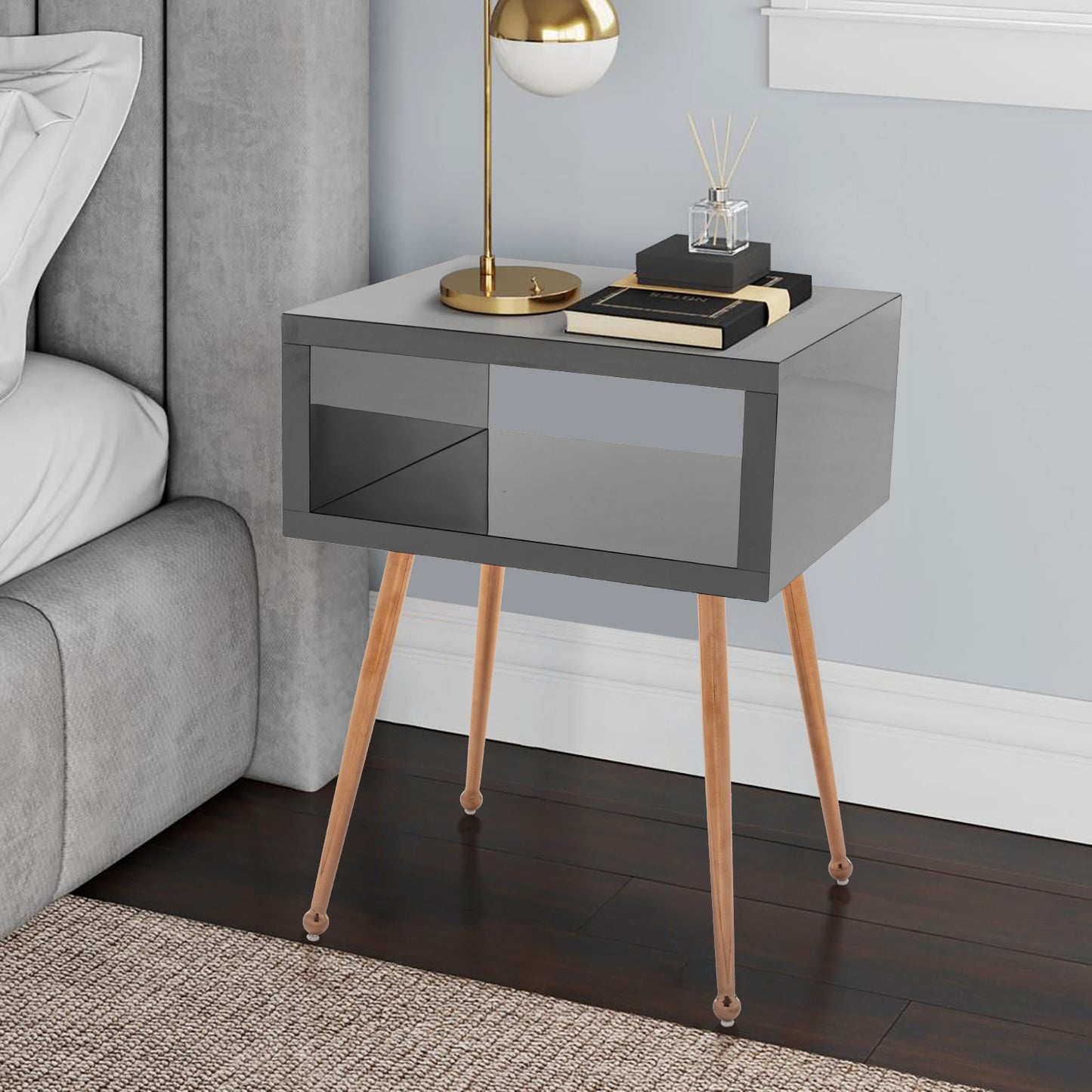 COOLMORE MIRROR END TABLE  MIRROR NIGHTSTAND   END&SIDE TABLE  (Black)