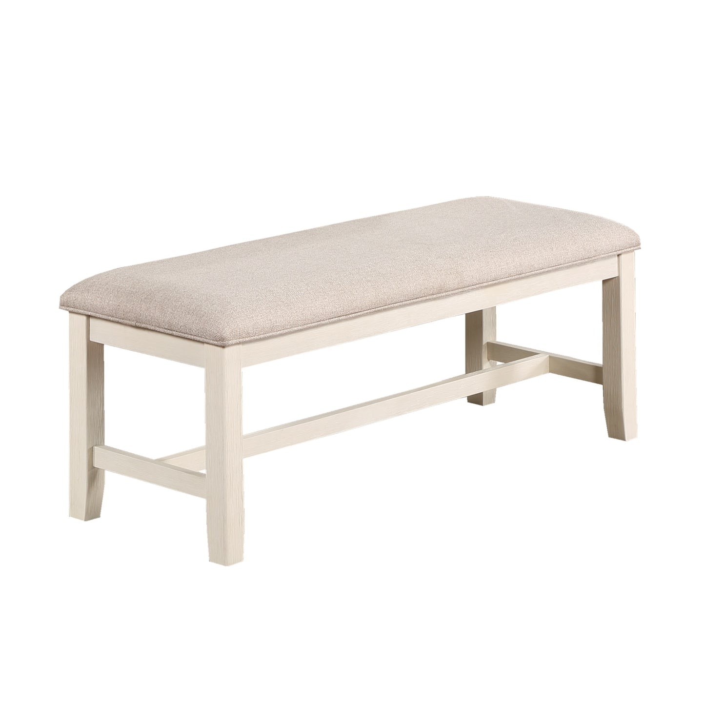 White Classic 1PC BENCH Rubberwood Beige Fabric Cushion Seats Dining Room Furniture Bench