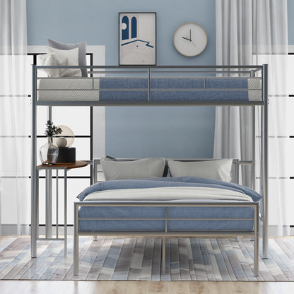 Twin Over Full Metal Bunk Bed with Desk, Ladder and Quality Slats for Bedroom, Metallic Silver（OLD SKU :LP000092AAN）