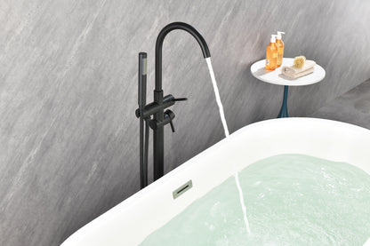 Mount Bathtub Faucet Freestanding Tub Filler Matte Black Standing High Flow Shower Faucets with Handheld Shower Mixer Taps Swivel Spout