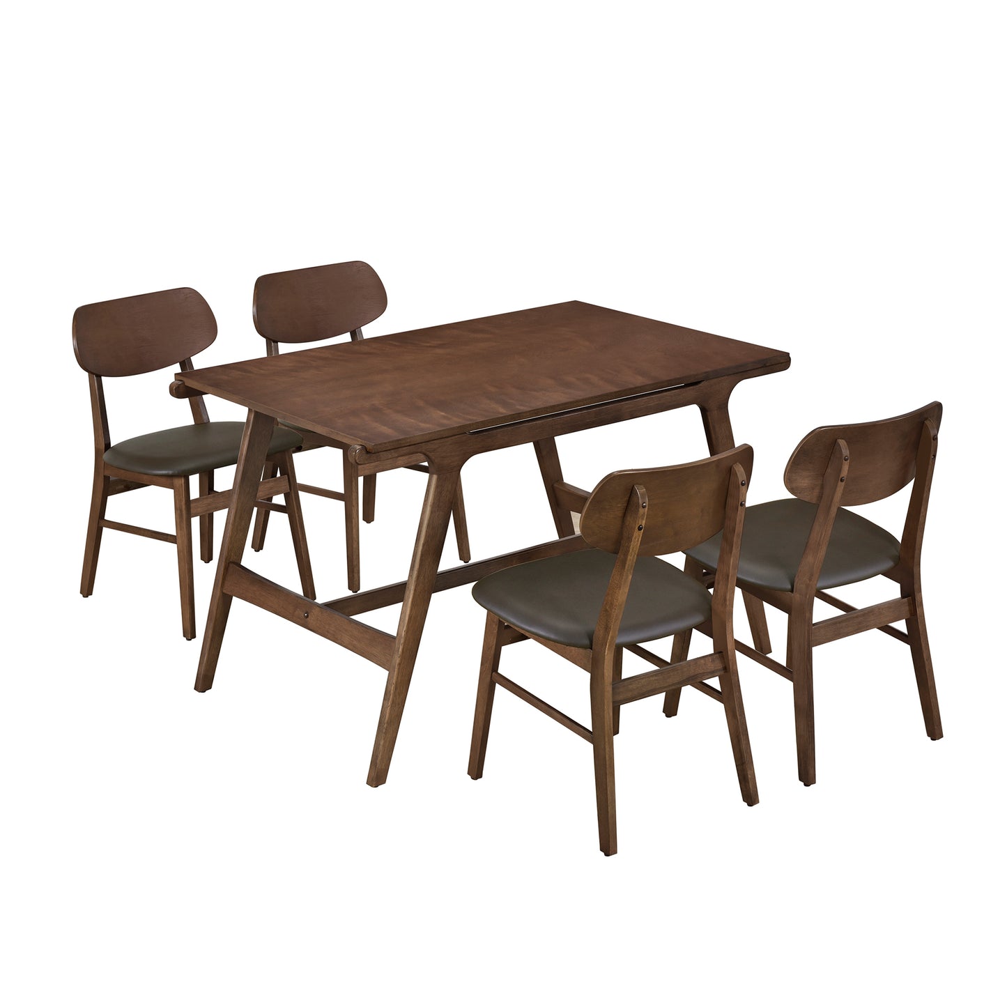 TREXM 5-Piece Mid-Century Style Dining Table Set Kitchen Table with 4 Faux Leather Dining Chairs (Brown)