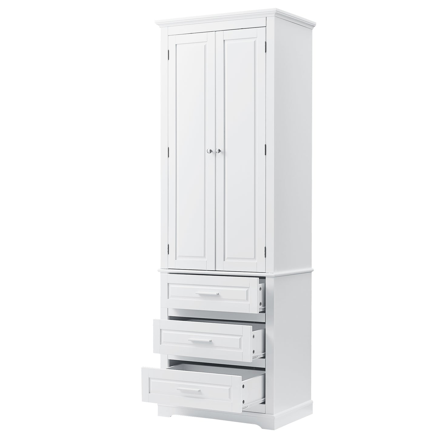 Tall Storage Cabinet with Three Drawers for Bathroom/Office, White