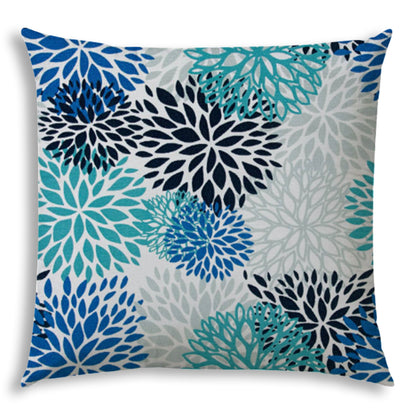 BURSTING BLOOMS Aqua Indoor/Outdoor Pillow - Sewn Closure