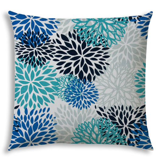 BURSTING BLOOMS Aqua Indoor/Outdoor Pillow - Sewn Closure