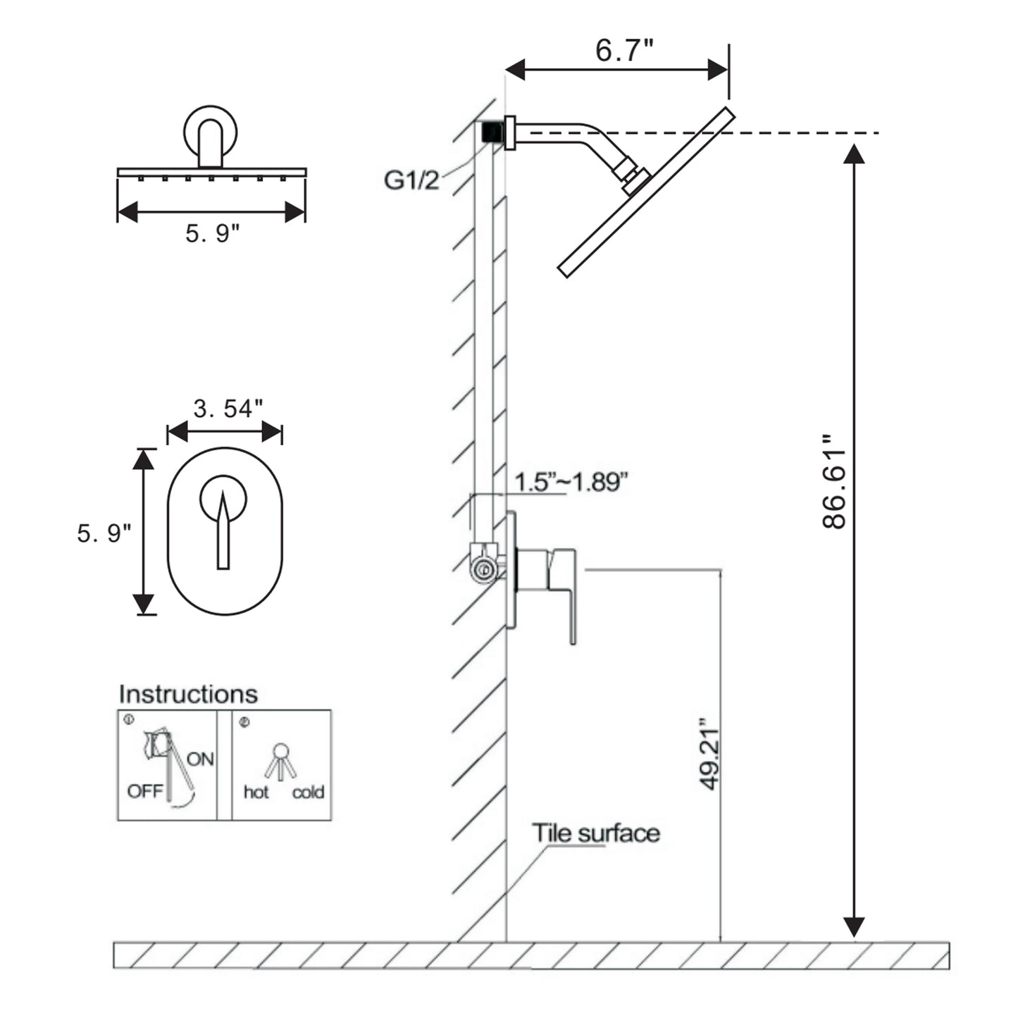 Complete Shower System With Rough-In Valve