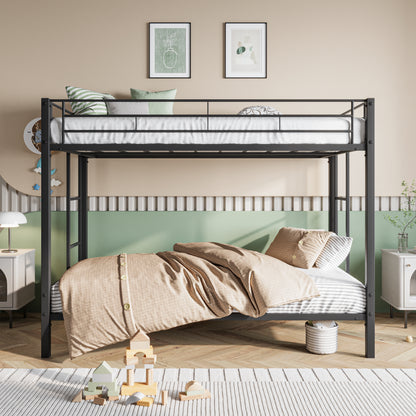 Metal Bunk Bed Twin-Over-Twin No Box Spring Needed Black