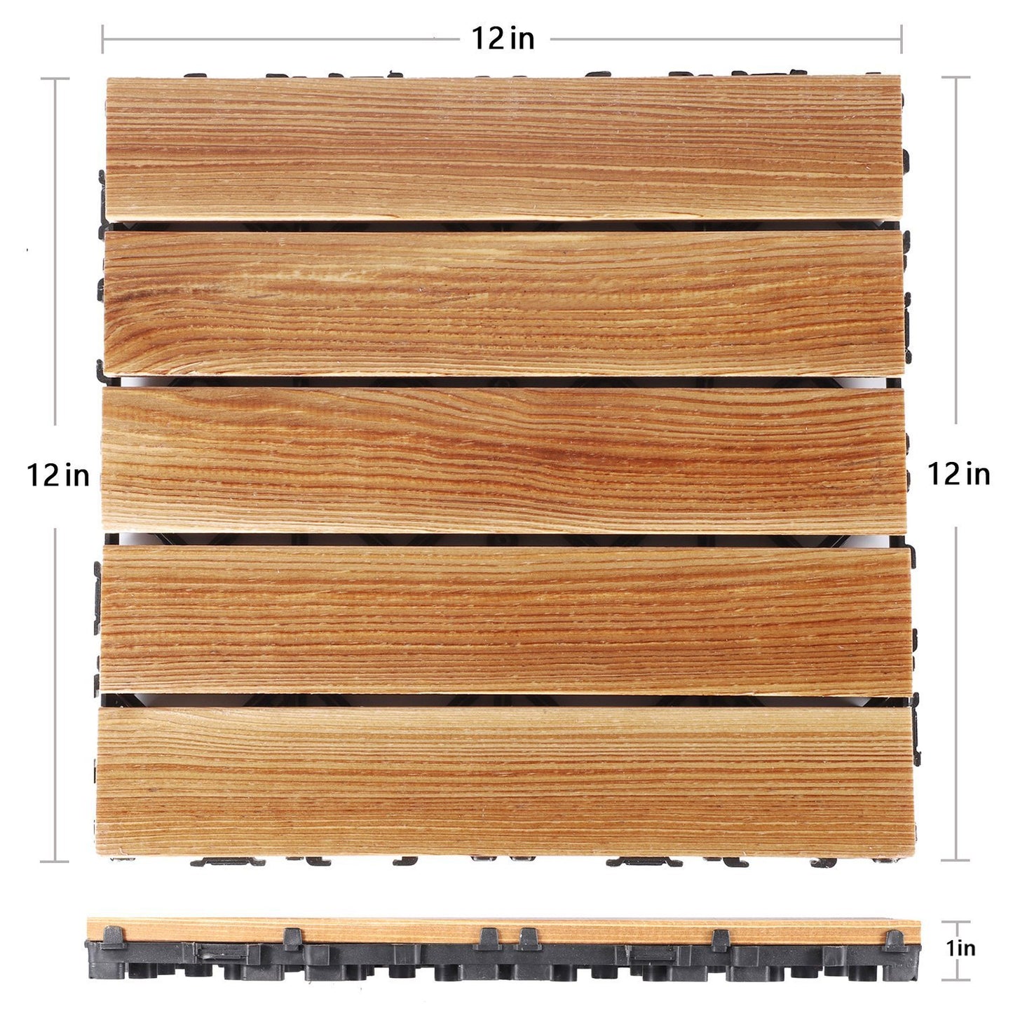 12" x 12" Square AInterlocking Wood Flooring Tiles  for Patio Garden Striped Pattern Pack of 27 Tiles