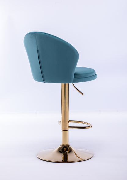 Set of 2  Bar Stools,with Chrome Footrest and Base Swivel Height Adjustable Mechanical Lifting Velvet + Golden Leg Simple Bar Stool-Baby Blue