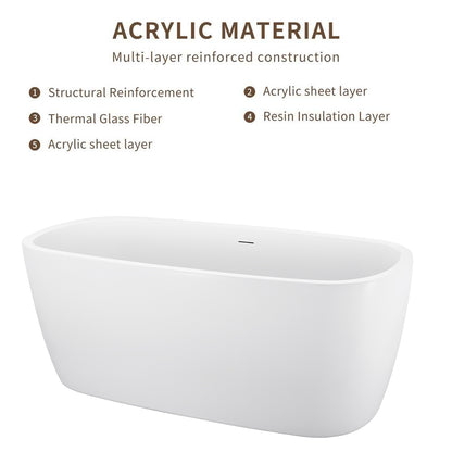 59" 100% Acrylic Freestanding Bathtub，Contemporary Soaking Tub，white Bathtub