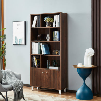 68" Bookcase with 2 Doors, Bookshelf, Walnut