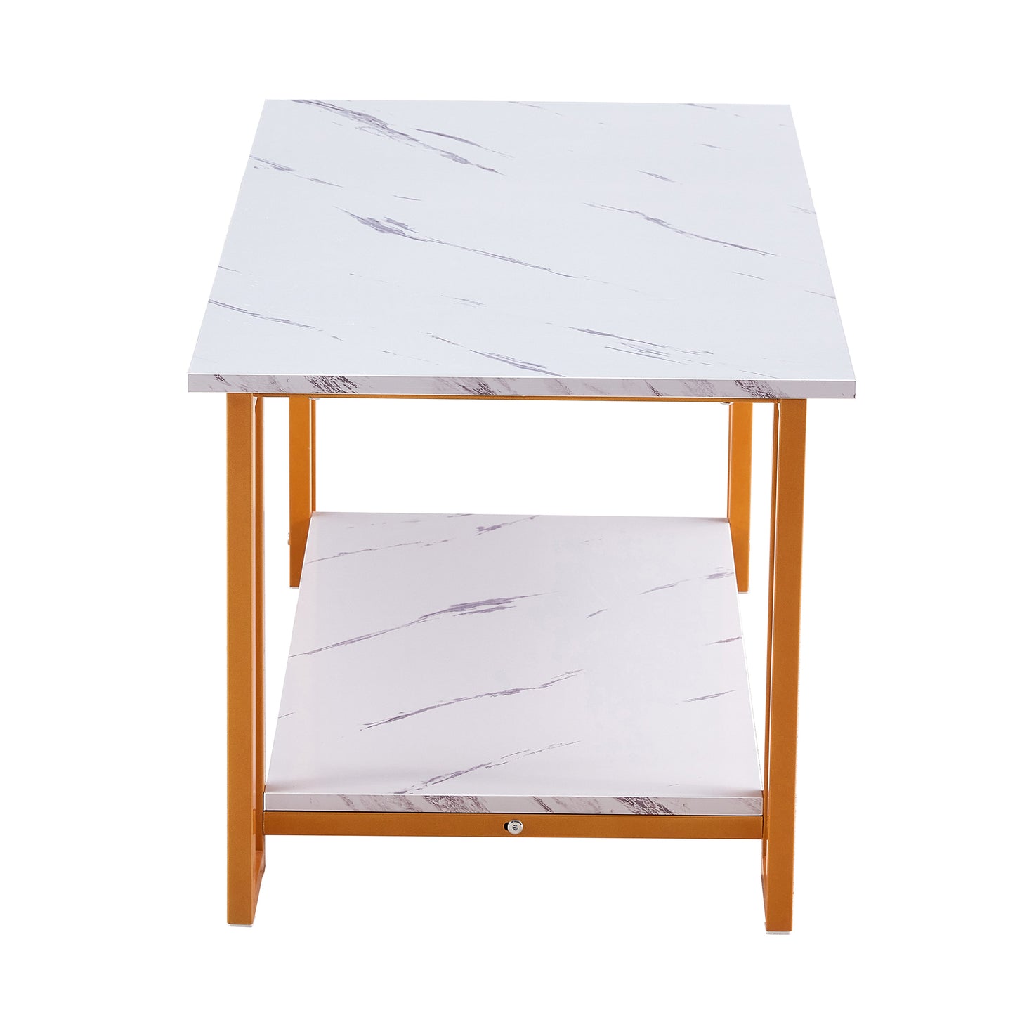 D&N Coffee Table, 2 Layers 1.5cm Thick Marble MDF Rectangle 39.37" L Tabletop Iron Coffee Table , Dining Room, Coffee Shop, Resterant, White Top, Gold Leg